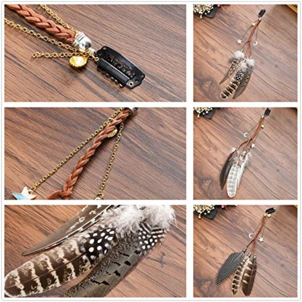 Handmade Bohemian Feather Hair Extension Clip with Beads & Chains